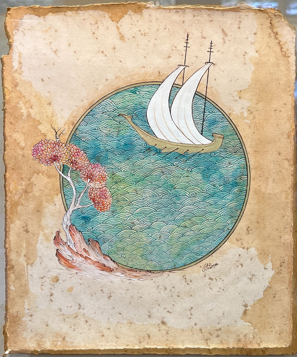 Watercolor gouache and acrylic on murakka