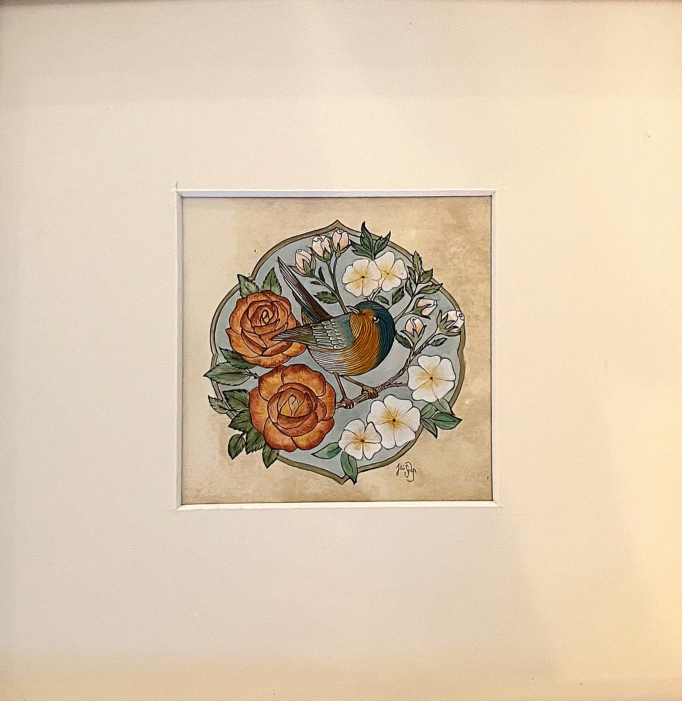 Watercolor gouache and acrylic on murakka