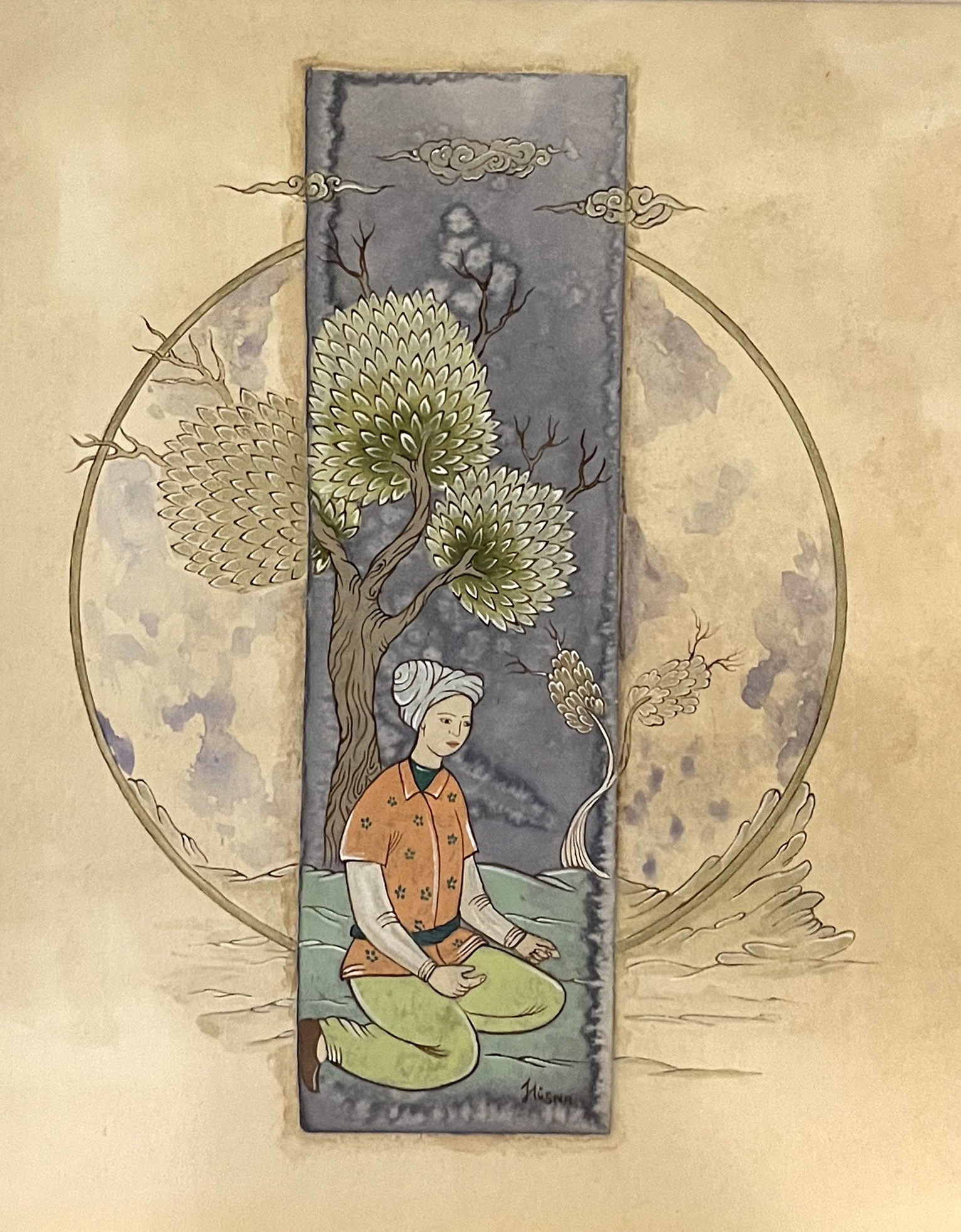 Watercolor gouache and acrylic on murakka