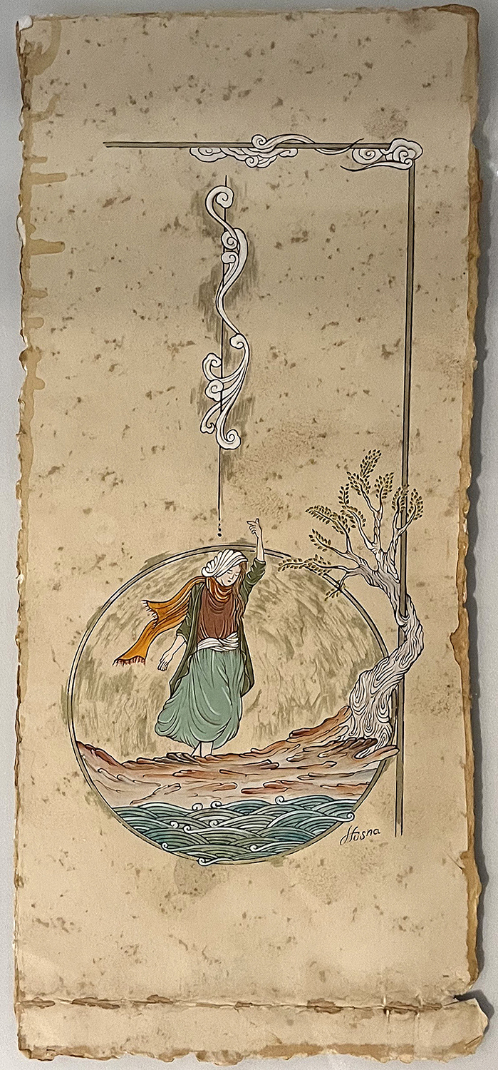 Watercolor gouache and acrylic on murakka