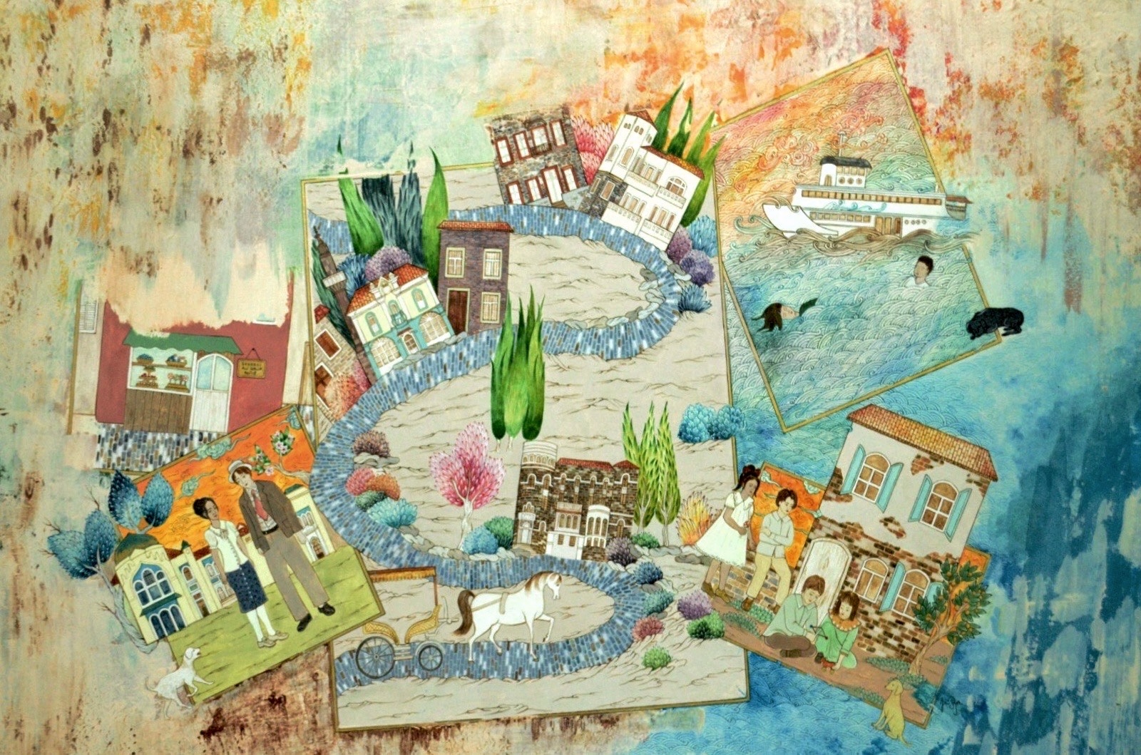 Watercolor gouache and acrylic on murakka