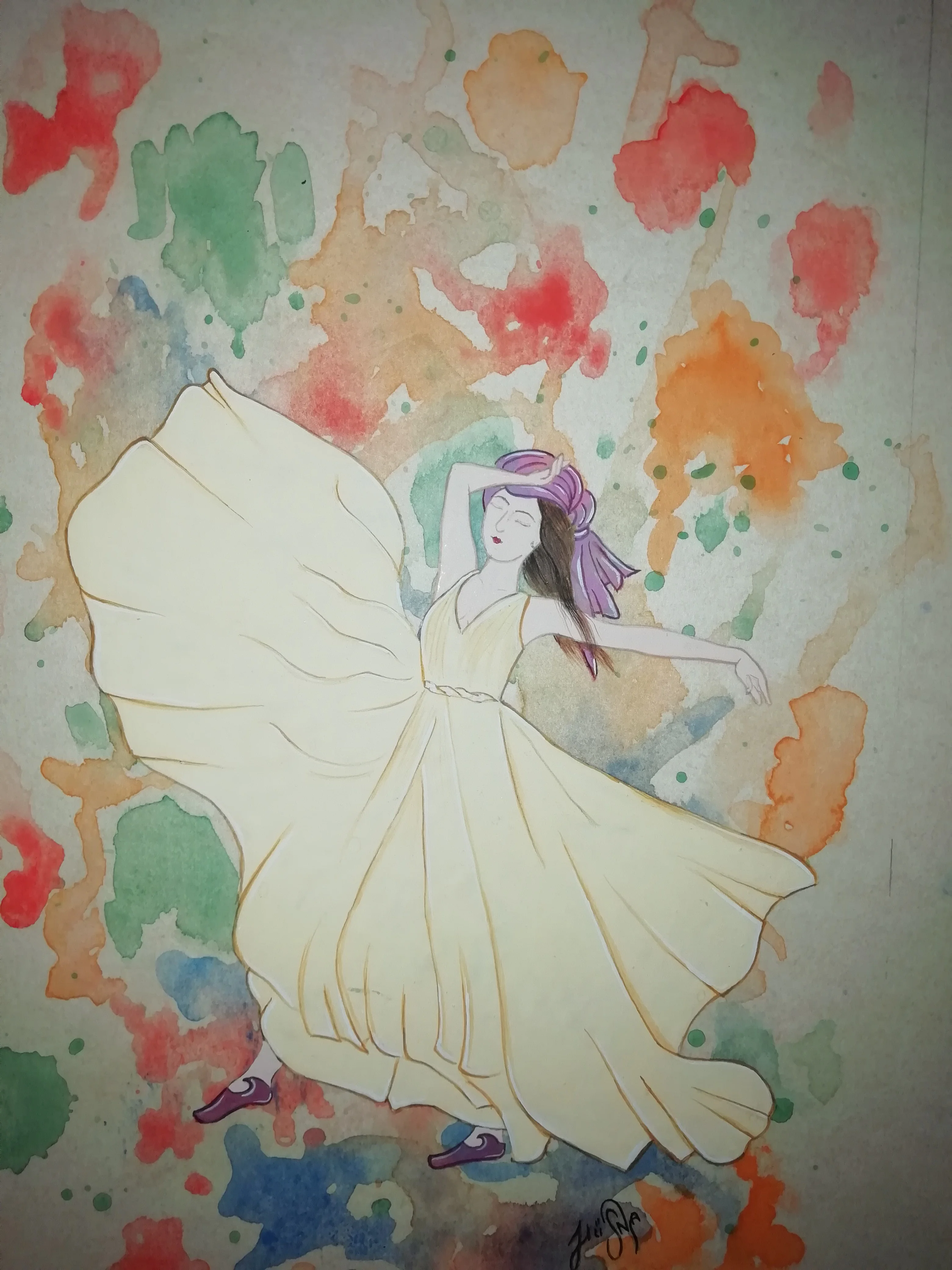 Watercolor gouache and acrylic on murakka