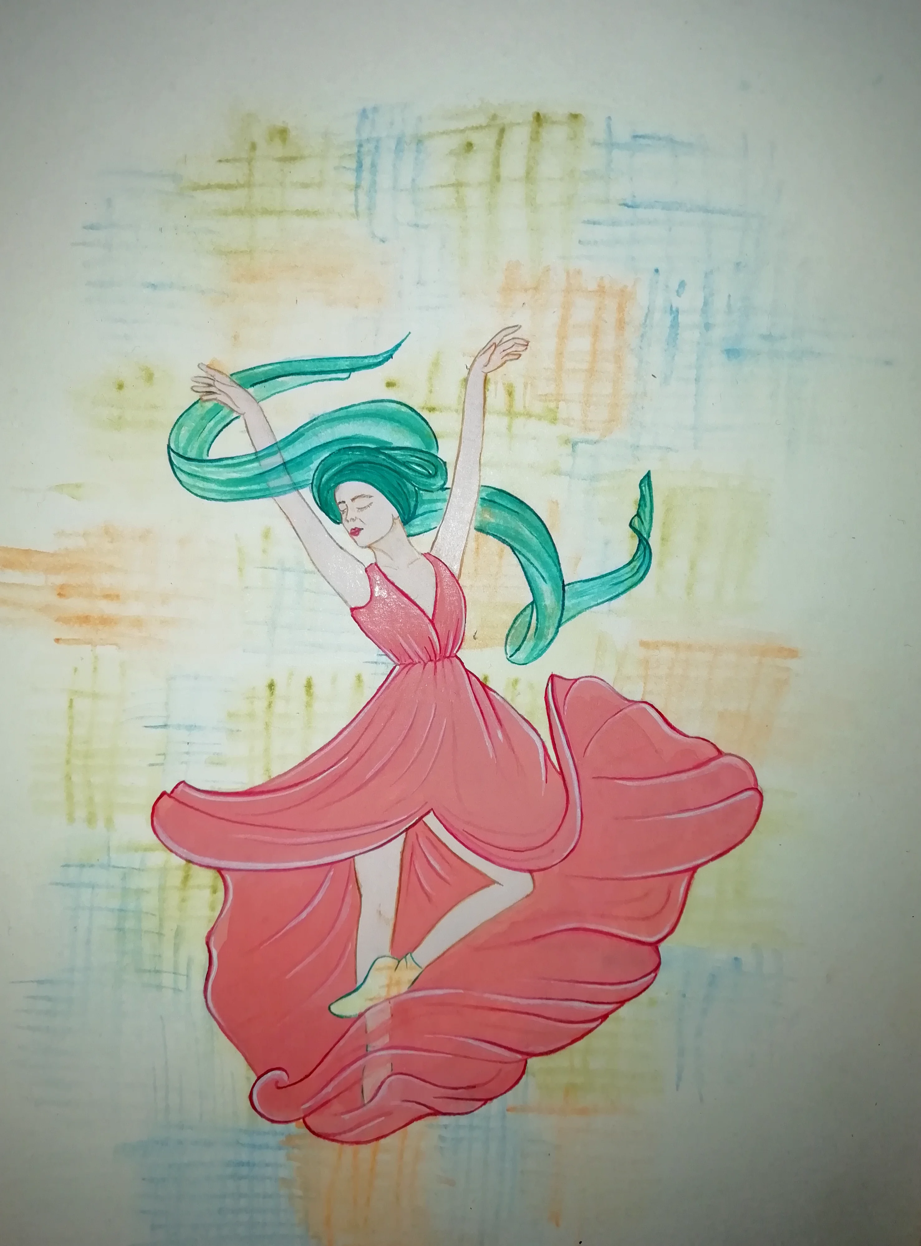 Watercolor gouache and acrylic on murakka