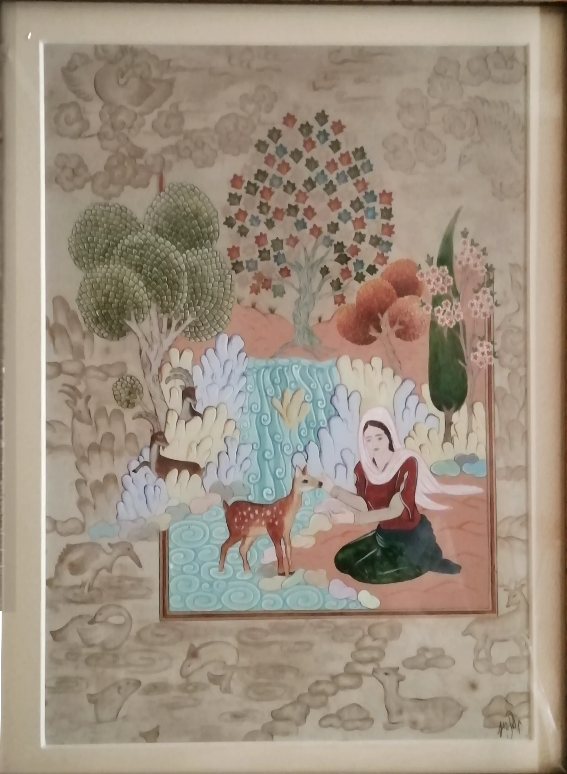 Watercolor gouache and acrylic on murakka