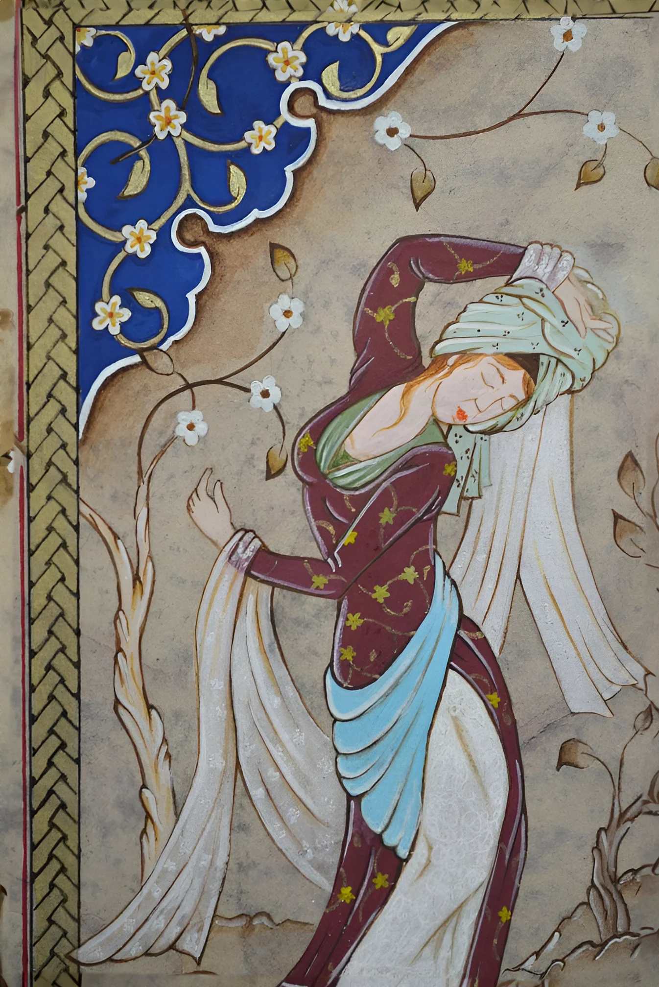 Watercolor gouache and acrylic on murakka