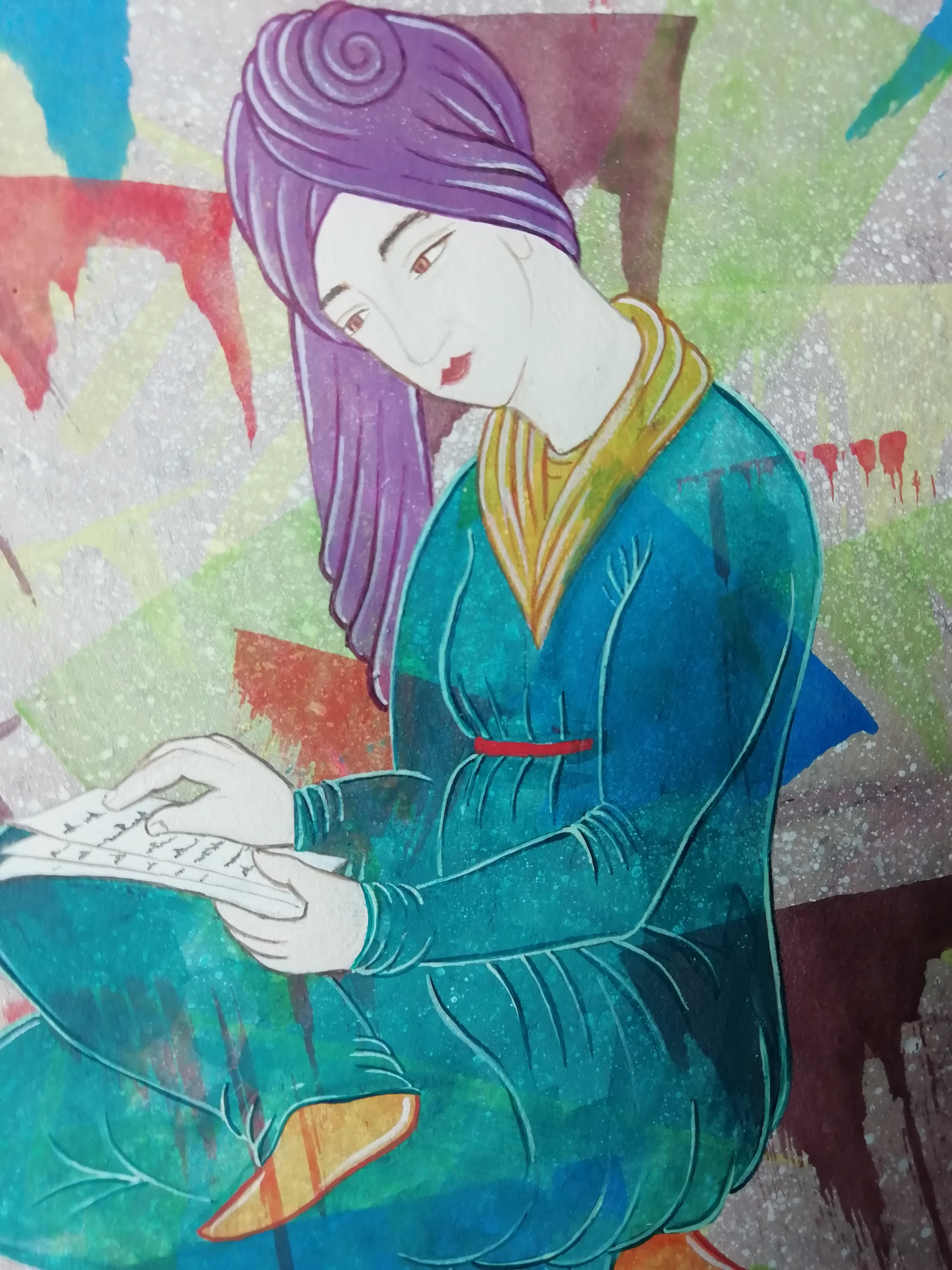 Watercolor gouache and acrylic on murakka