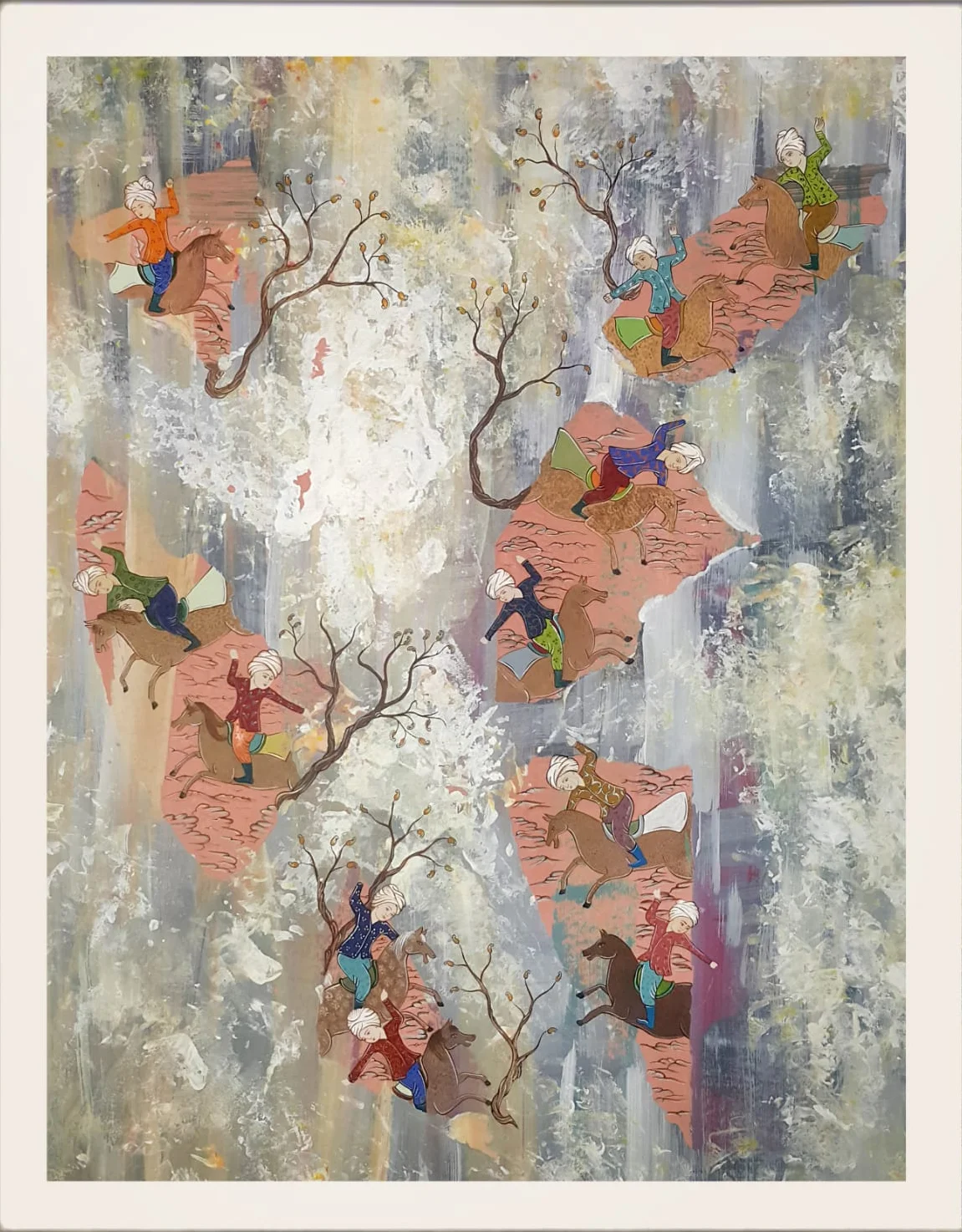 Watercolor gouache and acrylic on murakka