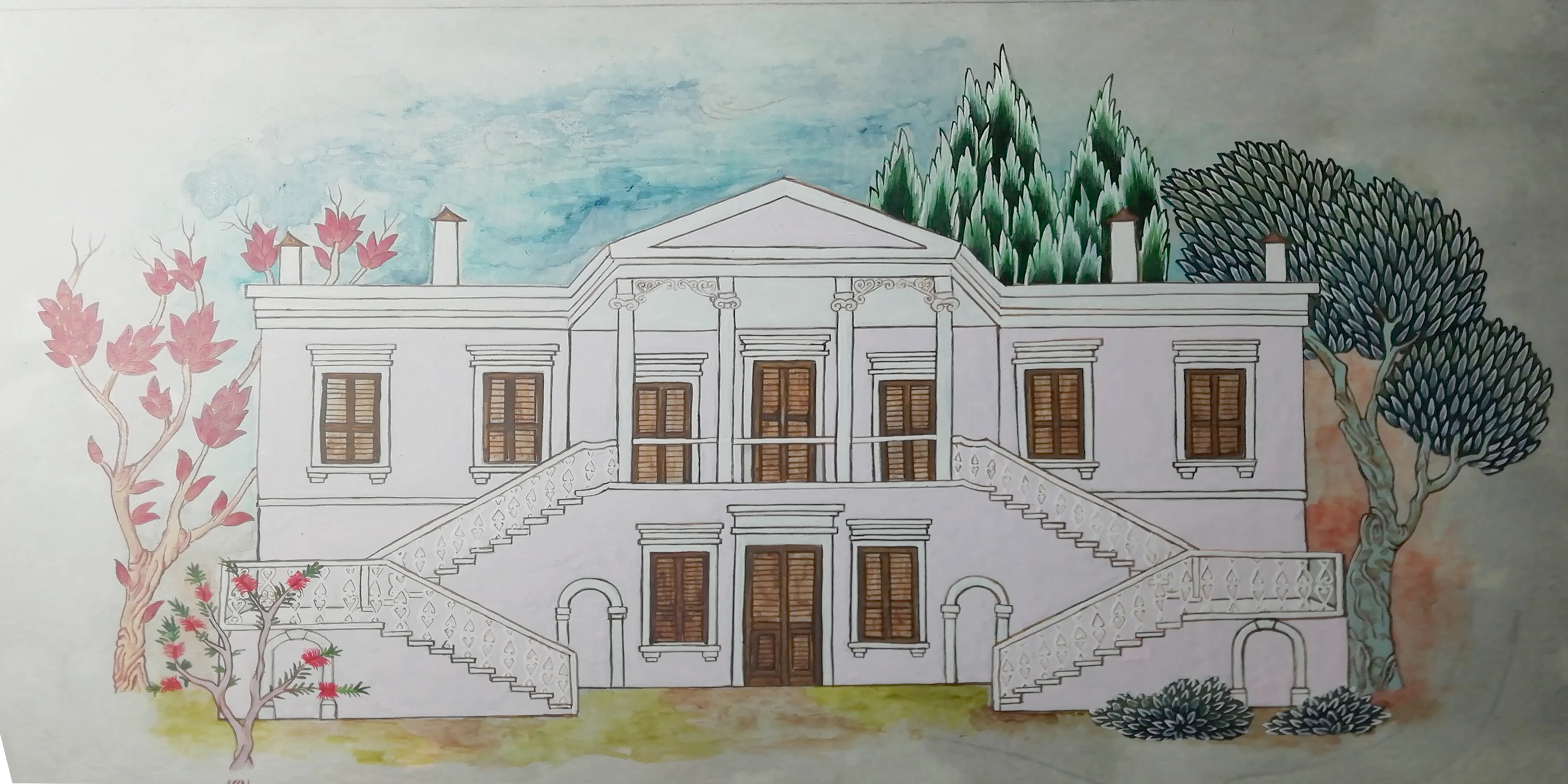 Watercolor gouache and acrylic on murakka