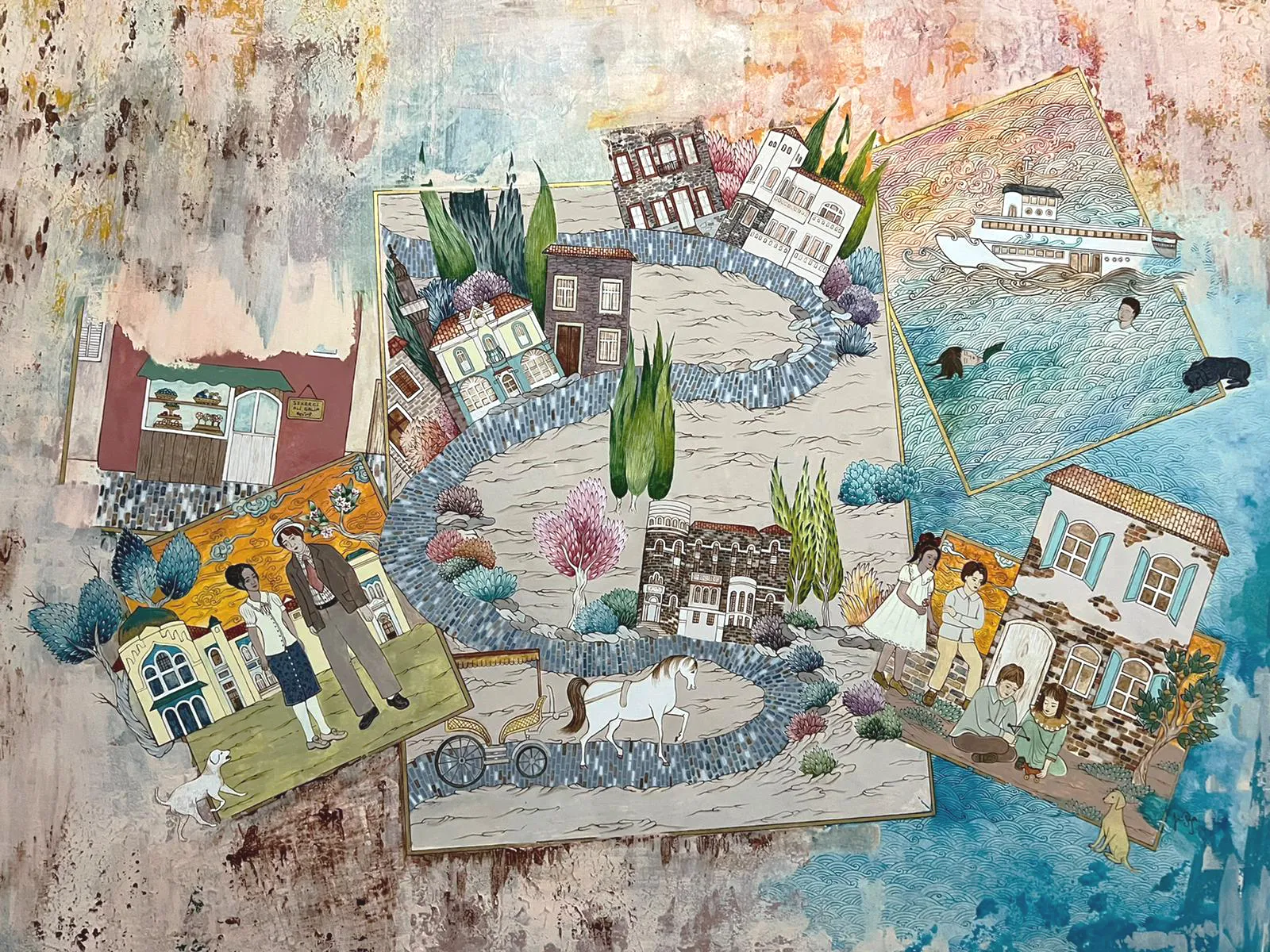 Watercolor gouache and acrylic on murakka