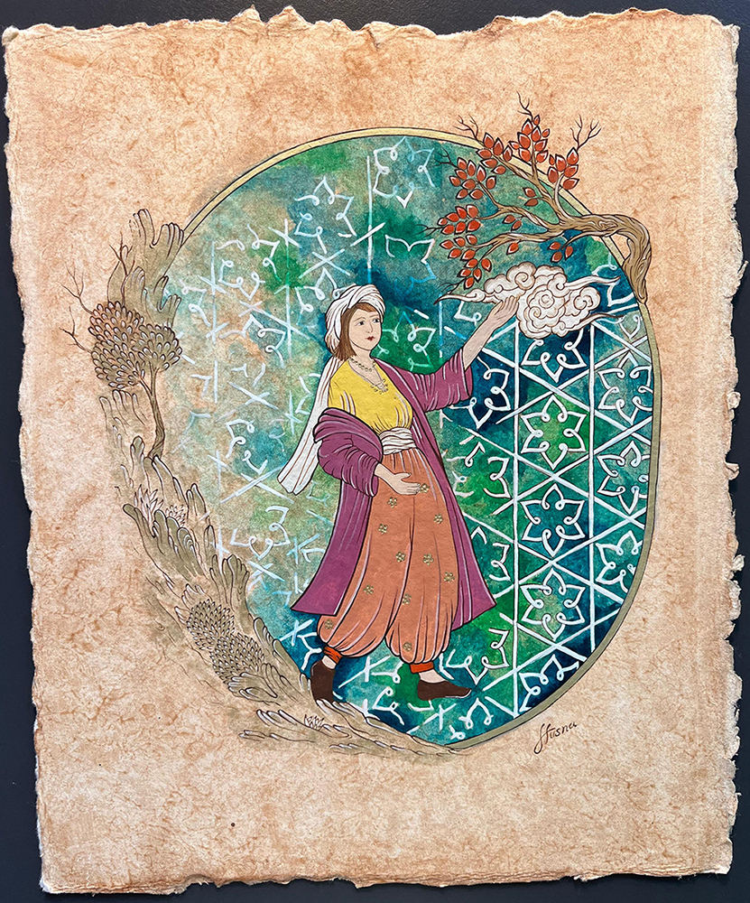 Watercolor gouache and acrylic on murakka