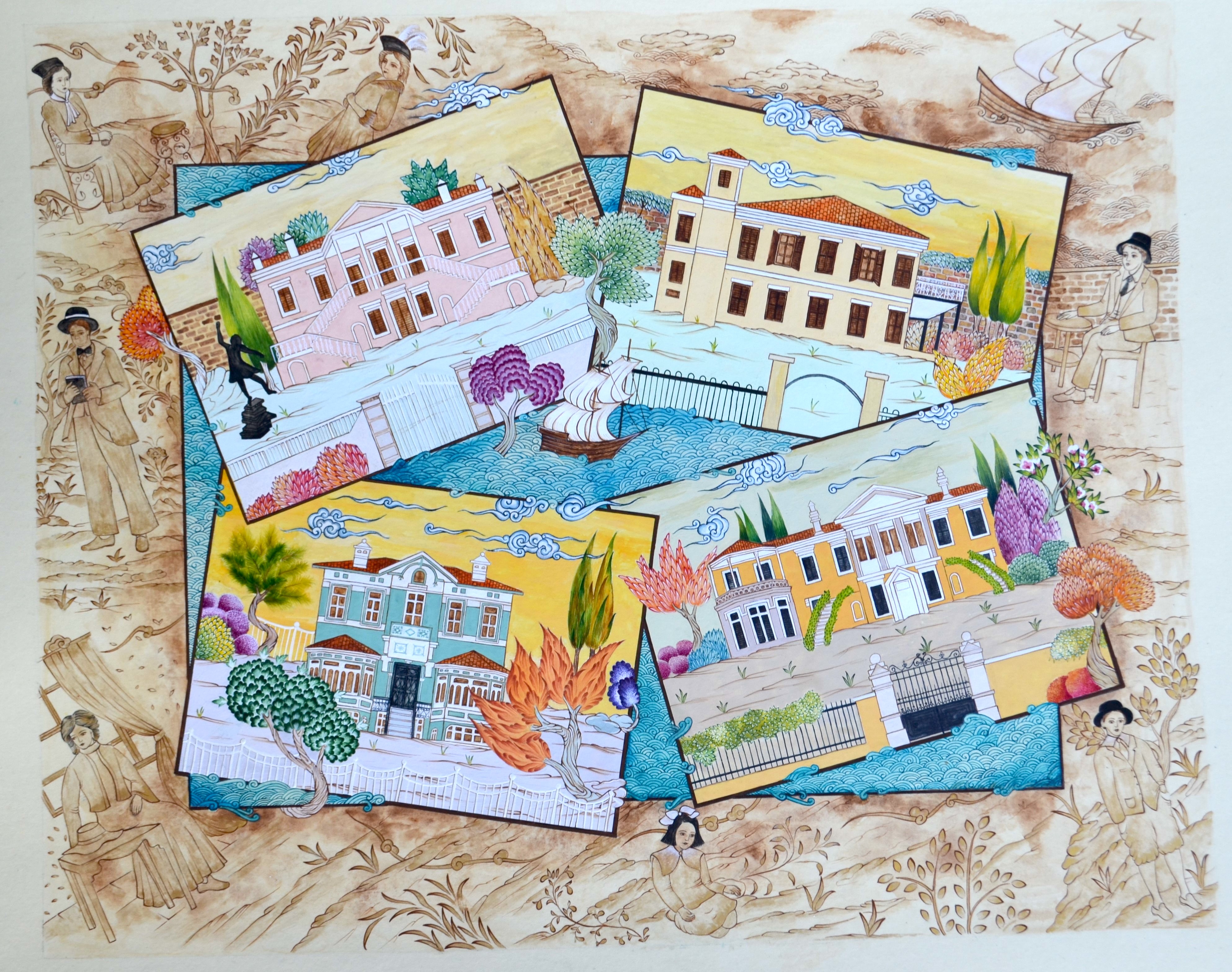 Watercolor gouache and acrylic on murakka